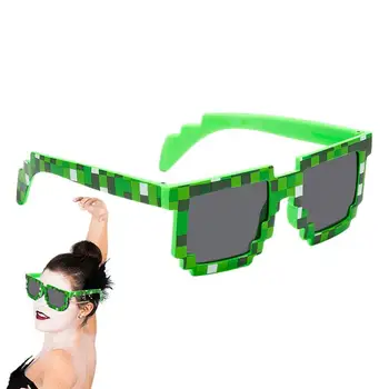 Thug Life Очки 8-битные пиксельные мозаичные очки Пиксельные очки Пиксельные тематические солнцезащитные очки для детей Взрослых День рождения Отдает предпочтение неону