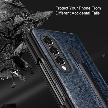 FLOVEME Роскошный кожаный чехол для телефона Samsung Galaxy Z Fold 3 Защитный чехол для телефона Galaxy Z Fold 3 Чехол с держателем стилуса S