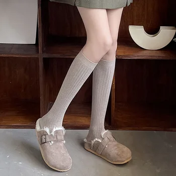 Осенние и зимние носки для телят, детские хлопчатобумажные носки до колена, японские носки Jk Solid Color с вертикальной полосой и длинным ворсом