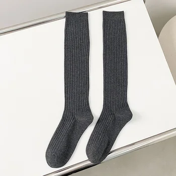 Осенние и зимние носки для телят, детские хлопчатобумажные носки до колена, японские носки Jk Solid Color с вертикальной полосой и длинным ворсом