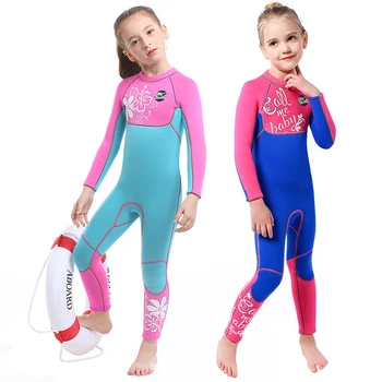 3 мм Мокрые костюмы для девочек и мальчиков Неопреновый гидрокостюм Теплый цельный костюм для серфинга с длинным рукавом Дайвинг Снорклинг Купальники Дети