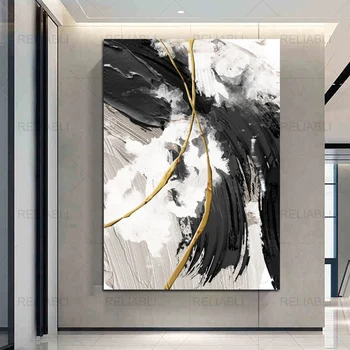 Абстрактный черно-белый аэрозольный холст Живопись Современный плакат и принты Настенные картины для гостиной Домашний декор Без рамы