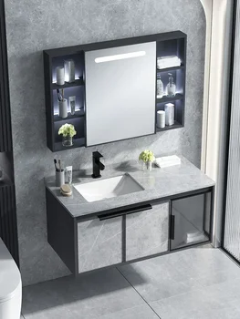 Современный простой светлый роскошный умывальник из каменной плиты, алюминиевый шкаф для ванной комнаты, комбинированный умывальник, умывальник