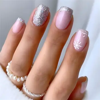  длина накладных ногтей с серебряным блеском Ультра-гибкие стойкие накладные ногти для горячей девушки Платье Соответствие