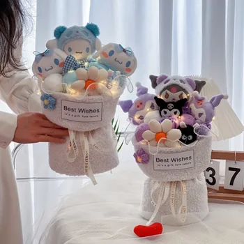 Аниме Фигурки Sanrio Hello Kitty Плюшевая кукла Букет Мультфильм Cinnamoroll Kuromi My Melody Плюшевые игрушки Цветок Подарки для девочек и детей