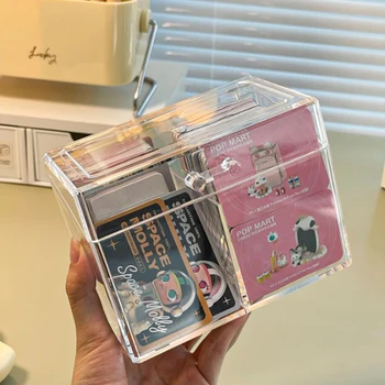Прозрачная акриловая коробка для хранения карт вмещает 400 открыток Чехол для карт 12x10,5 см с 2 отделениями для открыток / фотографий