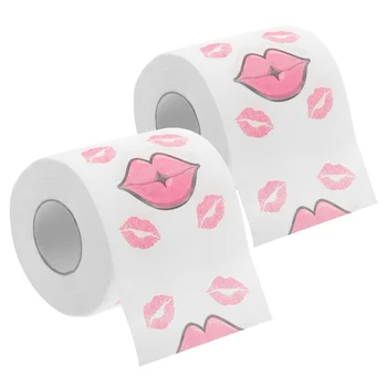 2 рулона веселья Красная туалетная бумага для губ Туалетная бумага с нежным рисунком Красная печать для губ Ткань Рулон