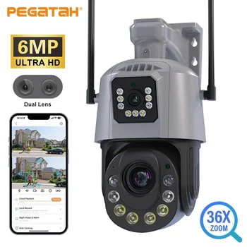 6 МП Wi-Fi PTZ-камера Наружная двойная камера с двумя объективами Двойной экран 50-кратный 30-кратный зум Обнаружение человека Беспроводное видеонаблюдение Камера наблюдения 2K