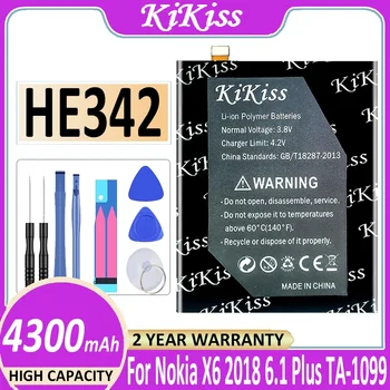 4300 мАч KiKiss Аккумулятор HE 342 HE-342 HE342 для Nokia X6 2018 / 5.1 Plus / 6.1 Plus 2018 TA-1099 X5 TA-1109 Аккумуляторы + инструменты