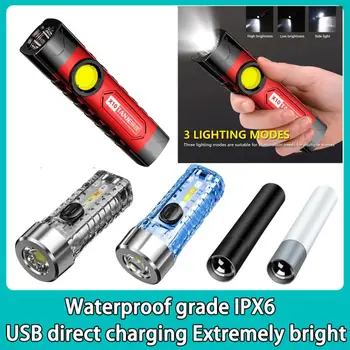 Портативный светодиодный фонарик Mini COB Рабочий фонарь USB Перезаряжаемый 18650 Кемпинговый фонарик с зажимом 3 режима Мощный рыболовный фонарь
