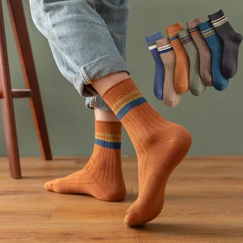 Мужские полосатые хлопчатобумажные носки Весенние повседневные спортивные носки Высокое качество Harajuku Retro Sock Man Calcetines Mujer Носки Женские 스타킹 양말