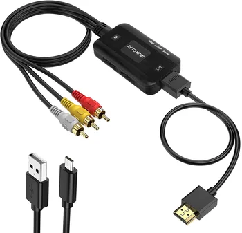 1080p AV в HDMI конвертер для телевизоров/ПК/N64/Wii/PS1/PS2/PS3/STB/Xbox/VHS/видеомагнитофонов/Blue-Ray DVD-плееров с кабелями RCA и HDMI