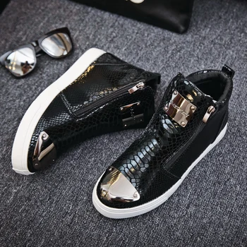 Черная кожа Дизайнерские кроссовки Мужская обувь Superstar Повседневная обувь с высоким верхом Мужские вулканизированные кроссовки Zip Street Хип-хоп обувь