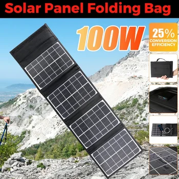 12 В 100 Вт Интерфейс быстрой зарядки Портативная складная солнечная панель Двойное USB-зарядное устройство Наружные солнечные батареи Тарелка Power Bank Солнечная энергия
