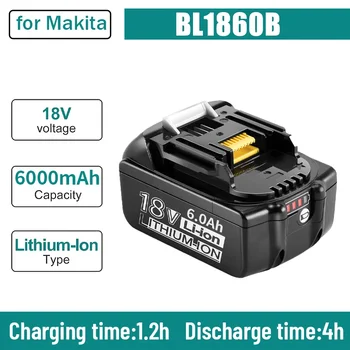 100% оригинал для аккумуляторной батареи электроинструментов Makita 18 В 6000 мАч со светодиодным литий-ионным аккумулятором LXT BL1860B BL1860 BL1850