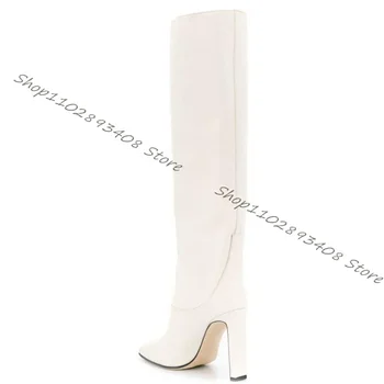  Черный квадратный носок Британские сапоги Женские осенние толстые высокие каблуки Рыцарские сапоги для женщин Модная обувь 2023 Zapatos Para Mujere