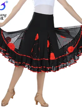 Элегантная бальная мягкая танцевальная юбка Женская повседневная одежда нового стиля длинная юбка-качели для фламенко румба вальс танцевальная одежда