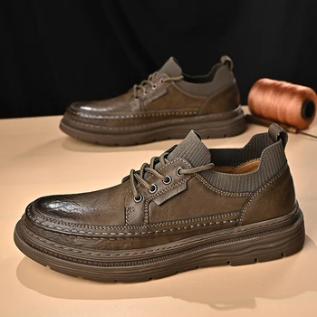 Весна Осень Мода Мужская Оксфордская Обувь Прочная Подошва Повседневная Обувь На Открытом Воздухе Походная Обувь Мужская Натуральная Кожа Повседневная Обувь