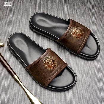  Мужские тапочки из натуральной кожи высшего качества 2022 Летняя повседневная удобная обувь Роскошные мужские сандалии ручной работы Обувь T3