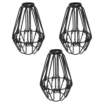 3 шт. Железная клетка для ламп с защитной лампой, потолочный вентилятор и крышки лампочек, промышленная подвесная подвесная лампа в винтажном стиле