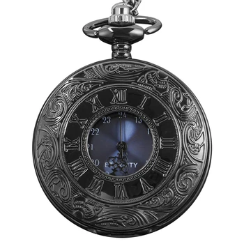 Черные глянцевые кварцевые карманные часы с цифровым дисплеем Стимпанк Ретро с цепочкой Мужские и женские универсальные праздничные подарочные часы