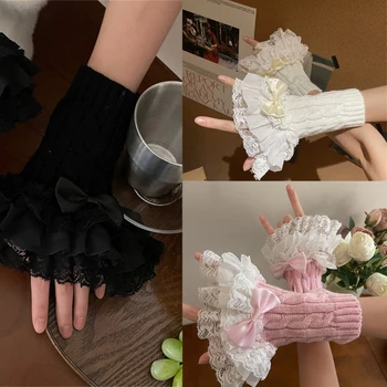 Y2K Свадебные манжеты Трикотажные рукава для свадебной вечеринки Черный Белый Y2K Аксессуары Короткие кружевные манжеты Без пальцев