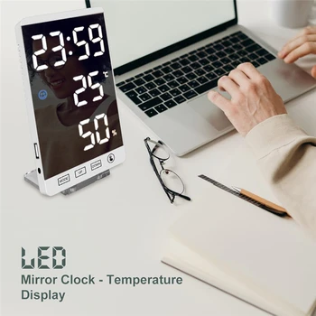 6 дюймов светодиодное зеркало будильник сенсорная кнопка настенные цифровые часы время температура влажность дисплей USB-выход порт настольные часы