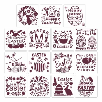 15 штук Трафареты пасхального кролика Многоразовые шаблоны ПЭТ для мебели Настенный декор