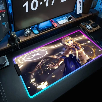 Sword Art Online Аниме HD Печать Коврик для мыши RGB Игровой коврик для мыши RGB Светодиодный геймер Locking Edge Коврик для мыши Game Резиновый компьютерный настольный коврик XL