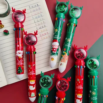  Оптовая продажа Рождественские шариковые ручки с блестками Студенческая пресса 10 цветов Шариковые ручки Санта-Клаус 0,5 мм Kawaii Школьные принадлежности