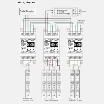4CH Декодер постоянного напряжения DMX512 Контроллер RGB/RGBW Установленный на DIN-рейку 4-канальный контроллер затемнения 5-36 В постоянного тока
