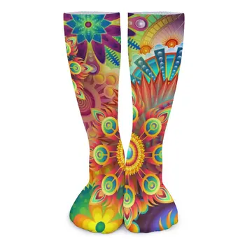 Носки с цветочным принтом Психоделические цветы Повседневные чулки Весенние нескользящие женские мужские носки Средне-мягкий дизайн Велосипедные носки