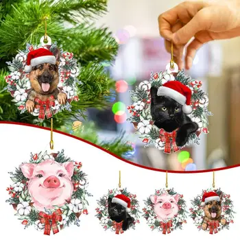 елочные украшения, милый кот, собака, свинья, кулон с шапкой Санта-Клауса, украшение рождественского подарка, рождественская вечеринка