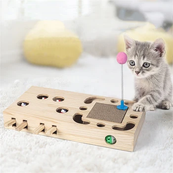 Интерактивные игрушки для кошек Тренировки для домашних животных Забавные кошки Тизер Палка Когтеточка для кошек Деревянный котенок Погоня Охота Мышь Кошки Игровая коробка