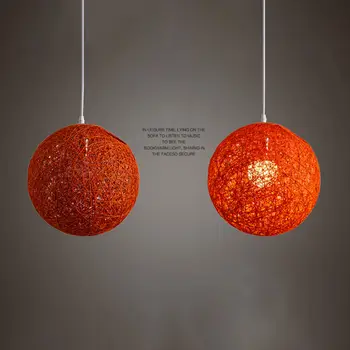 Оранжевый бамбук, ротанг и джут Шар Люстра Индивидуальное творчество Сферическое ротанговое гнездо Абажур