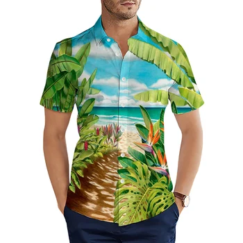 HX Модные гавайские рубашки Тропический остров Завод Бич 3D-печатные повседневные рубашки для мужчин Летние топы с коротким рукавом Camisas S-5XL