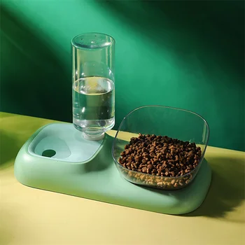  Новый 2-в-1 Cat Bowl Диспенсер для воды Автоматическое хранение воды Pet Dog Cat Food Bowl Контейнер для еды с поилкой Поилка для домашних животных Кормушка