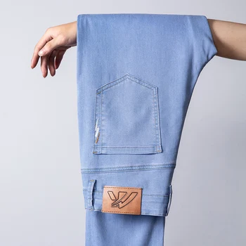 2023 Лето y2k уличная одежда Мужские тонкие светло-голубые свободные джинсы Лиоцелл Ткань Эластичность Джинсовые брюки Мужской бренд Брюки