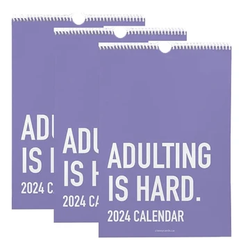 3PCS Взрослый - это трудно Календарь на 2024 год, Ежемесячный вдохновляющий настенный календарь на 2024 год для взрослых, Планировщики для офиса Календарь Прочный