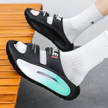  Летняя пляжная обувь на открытом воздухе для мужчин Модные мужские повседневные тапочки на платформе с открытым носком 2023 Новое дышащее скольжение на обуви EVA Slides