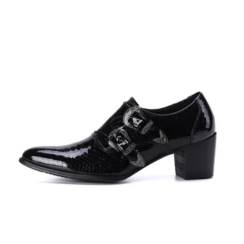Мужчины Высокий топ Повседневные Классические Черные Ботинки Заостренный Носок Натуральная Кожа Обувь BusinessBelt Buckle Spike Decro Размер37-47 Сапоги из воловьей кожи